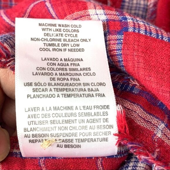 7 For All Mankind Red Flannel Color-block Shirt Size Medium - Picture 8 of 9